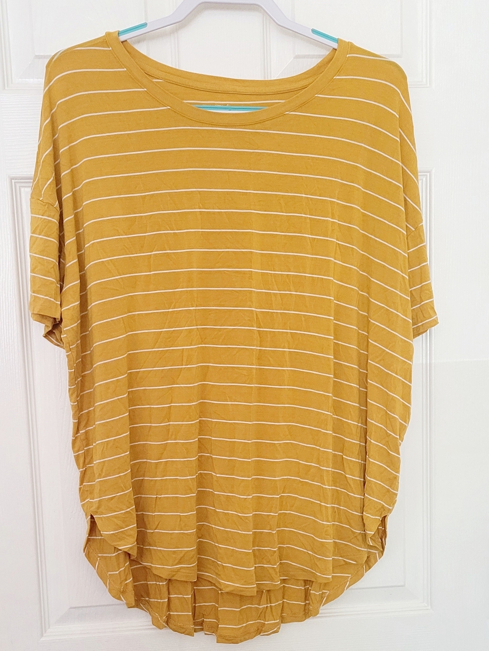 Time and Tru Mustard Yellow Striped Short Sleeve Tee